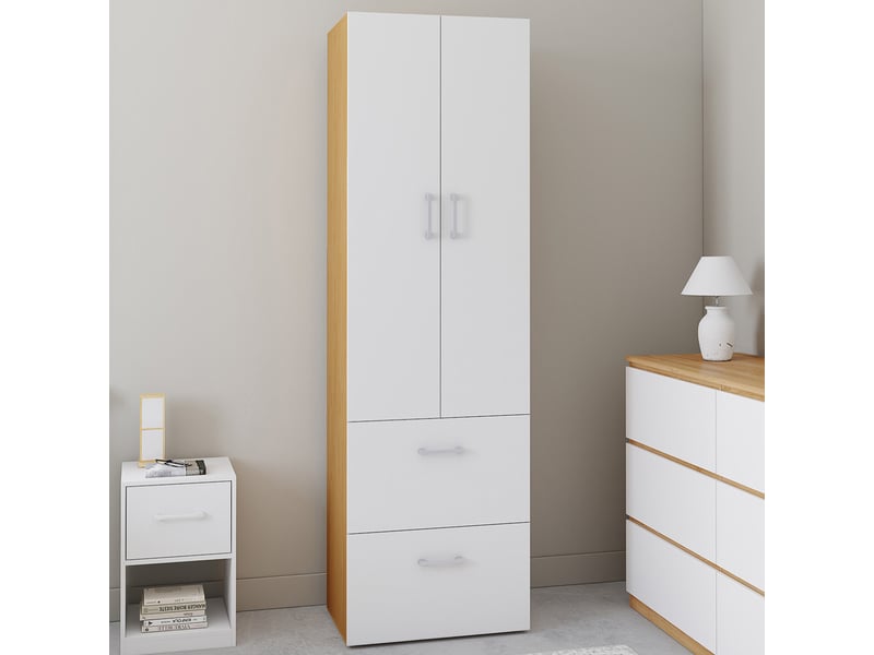 Armoire 2 portes juliana blanc et bois penderie 50 cm avec 2 tiroirs  - Conforama B