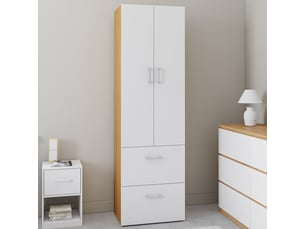 Armoire 2 portes juliana blanc et bois penderie 50 cm avec 2 tiroirs