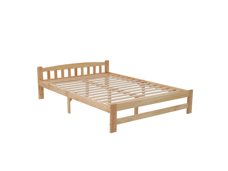  Lit futon en bois massif, lit double, lit en bois massif naturel avec tête de lit et sommier à lattes, lit enfant, lit adulte, naturel, 140 x 200 cm  - Conforama A