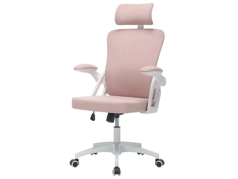  Chaise de bureau ergonomique réglable avec accoudoirs rabattables - lpospi - dossier en maille, revêtement rembourré rose  - Conforama E