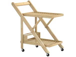 Desserte de cuisine 66 x 40 x 70 cm range-bouteilles plan de travail 2 niveaux structure roulante bambou aspect naturel