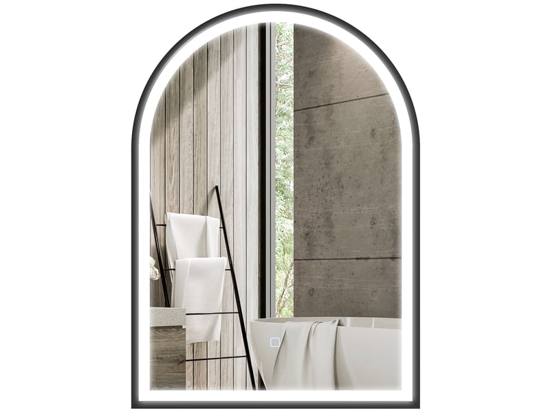  Miroir salle de bain avec éclairage 50 x 70 cm, miroir led arqué, anti-buée, 3 couleurs lumière, dimmable, mémoire, noir  - Conforama B