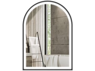 Miroir salle de bain avec éclairage 50 x 70 cm, miroir led arqué, anti-buée, 3 couleurs lumière, dimmable, mémoire, noir
