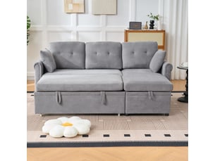 Canapé d'angle réversible convertible <strong></strong> <strong>ABC</strong> 3 places Tissu gris avec coffre de rangement