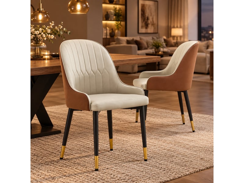  Chaises de salle à manger lot de 2 dossier éclair  - assise épaisse, simili cuir - marron et noir, gris chaud  - Conforama C