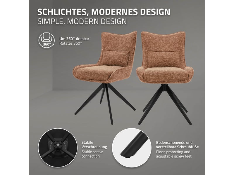  Ml-design chaise salle à manger pivotante à 360° en tissu bouclette rouge, piètement étoile en acier robuste, coussin lombaire intégré, siège rembourré confortable pour salon et cuisine, max 120 kg  - Conforama C
