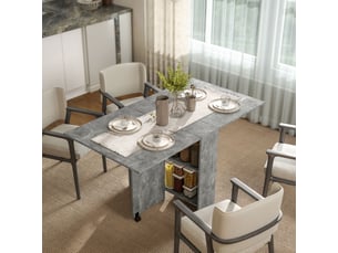 Table pliante de cuisine salle à manger amovible sur roulettes 75l x 140l x 74h cm 2 étagères intégrées en bois