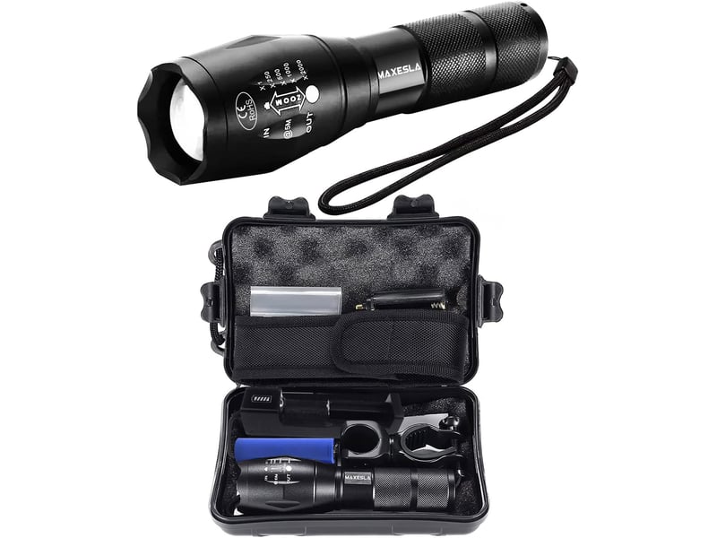 Ensemble lampe torche led haute puissance, lampe torche led rechargeable 2000 lumens, lampe torche tactique 5 modes avec batterie 18650 - Conforama A