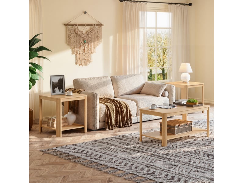  Table basse 100x50x45 cm double niveau panneau de particules naturel  - Conforama C
