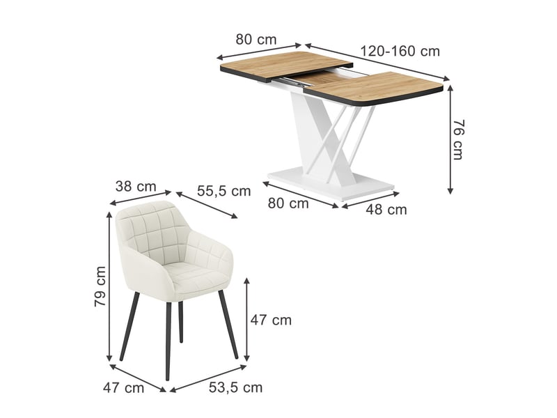  Vicco ensemble de table à manger, chêne de force doréblanc, 120x80cm avec 4 chaises de salle à manger  - Conforama B