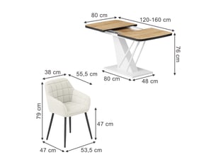 Vicco ensemble de table à manger, chêne de force doréblanc, 120x80cm avec 4 chaises de salle à manger