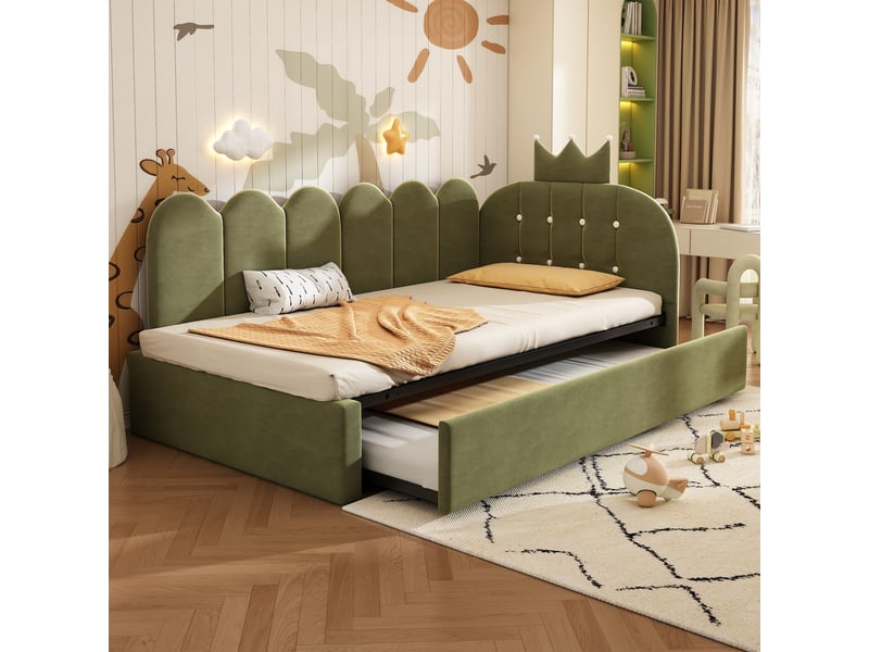  Lit sofa en velours vert 90x200 cm  - Conforama E