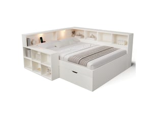 Lit avec rangement 140x190 cm <strong>MODENVIE</strong>  <strong></strong> coloris blanc