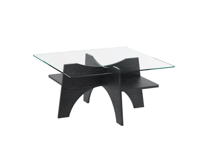  Table basse carrée 80x80x40 cm plateau en verre de sécurité mdf noir  - Conforama A