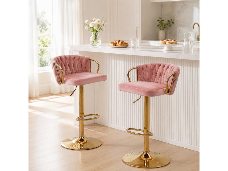 Lot de 2 tabourets de bar réglables et pivotants en velours rose - Conforama D
