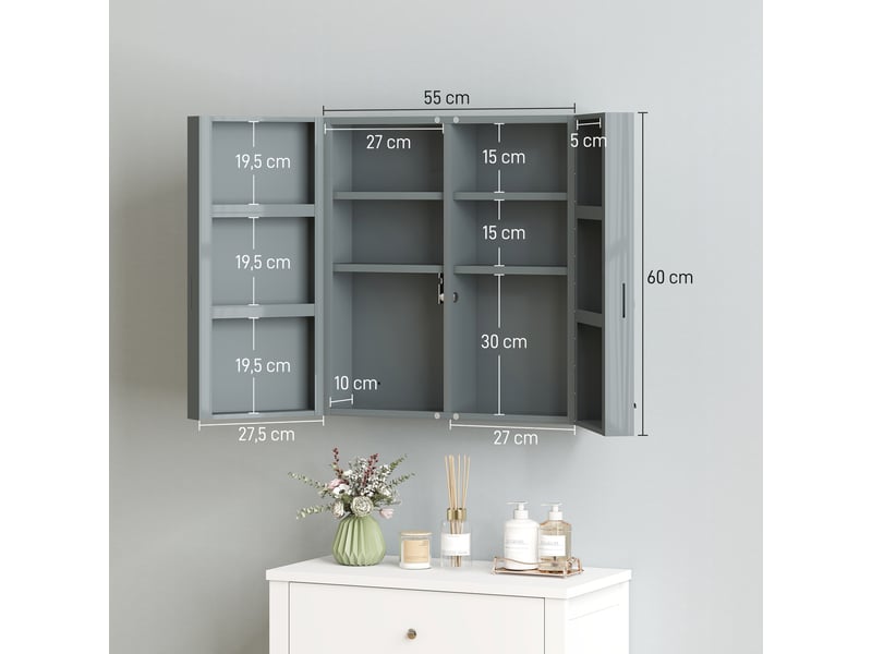  Armoire à pharmacie verrouillable à 2 portes et 6 étagères, gris anthracite  - Conforama E