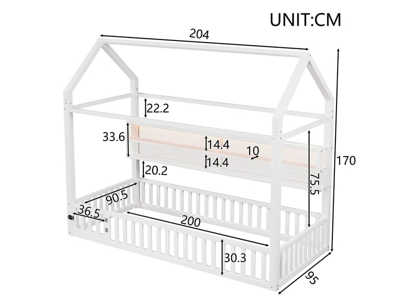  Lit enfant 90x200, garde-corps haut lit cabane enfant, structure métal robuste, led 7 couleurs, univers ludique  - Conforama C
