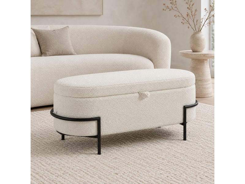  Banc de rangement 114,5 x 40 x 48 cm blanc crème, polyester aspect polaire, coffre de 69 l avec couvercle  - Conforama D