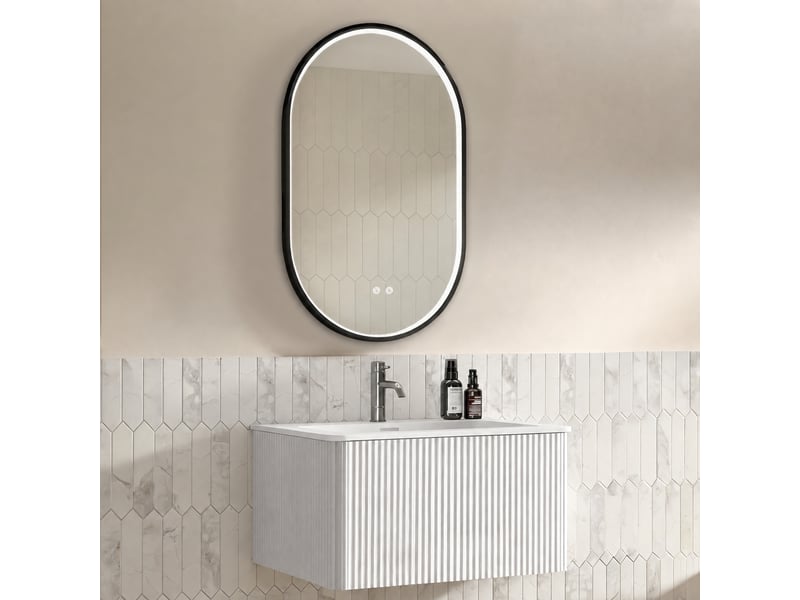  Ensemble meuble vasque suspendu 80 cm blanc avec miroir led  - Conforama B
