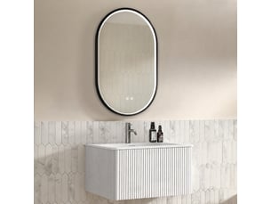 Ensemble meuble vasque suspendu 80 cm blanc avec miroir led