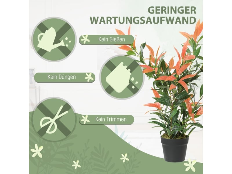 Plante artificielle feuillage 45 x 45 x 90 cm – rouge et vert – 300 feuilles, branches ajustables et pot lesté - Conforama E