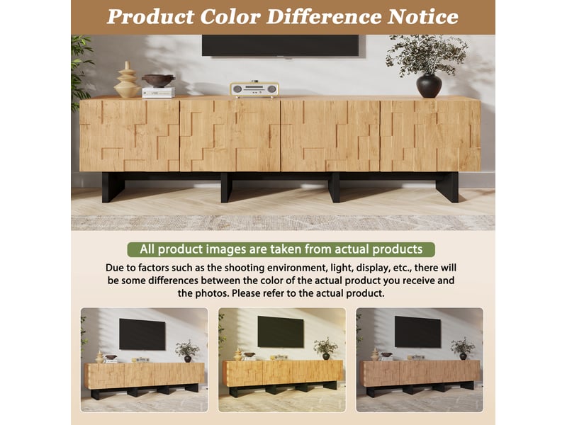  Meuble tv 180 cm 180 x 38,5 x 45 cm – naturel – 4 portes push-to-open et rangement fermé  - Conforama E
