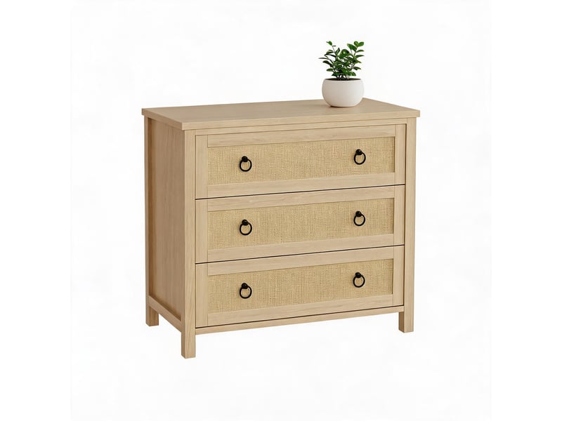  Commode en rotin 3 tiroirs, meuble haut et large en bois, tiroirs profonds, sécurité enfants，pour chambre, salon ou couloir PHO_339M6Q4K - Conforama A