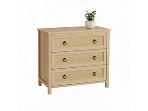 Commode en rotin 3 tiroirs, meuble haut et large en bois, tiroirs profonds, sécurité enfants,pour chambre, salon ou couloir