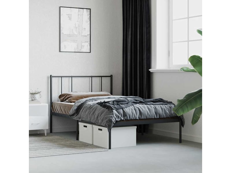  Lit simple- lit adulte -  cadre de lit métal sans matelas avec tête de lit noir 90x190 cm  - Conforama C