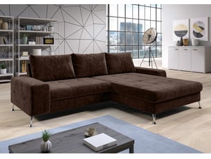 Canapé d'angle droit convertible <strong>AX LIVING </strong> <strong>Artemia</strong> 4 places Velours marron avec coffre de rangement