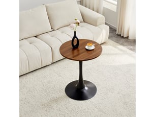 Table de salle à manger pour 2 personnes avec plateau rond et piètement central, style mid-century, en mdf et métal noyer noir