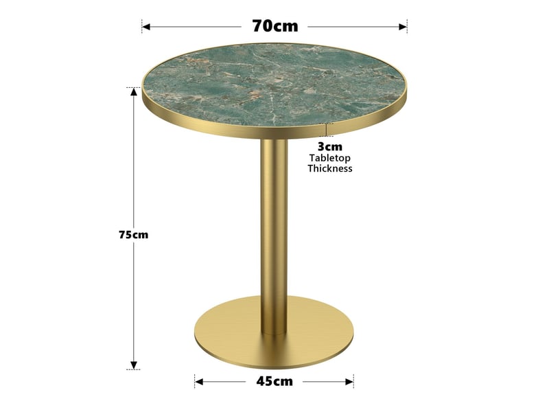  Table à manger 70 cm plateau effet marbre design moderne en pierre frittée résistant aux rayures et à l'abrasion surface déperlante pieds en acier inoxydable usage polyvalent  - Conforama C