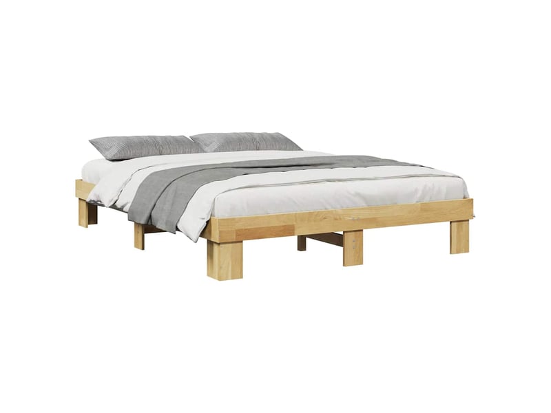  Lit double- lit adulte -  cadre de lit sans matelas 135x190 cm bois massif chêne  - Conforama D