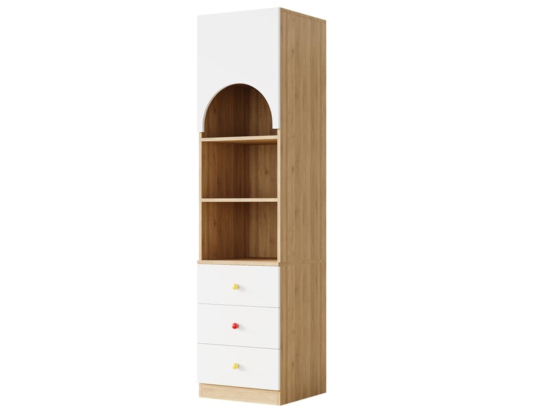  Bibliothèque haute avec 3 tiroirs et 3 étagères, 50 x 50 x 200 cm, mdf blanc et bois  - Conforama R
