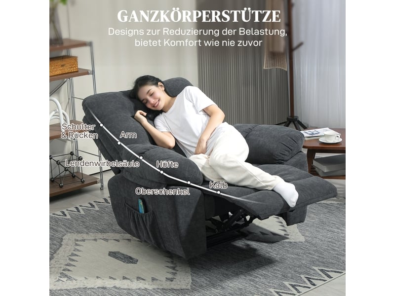 Fauteuil relax massant avec 8 points de vibration, inclinable à 150°, repose-pieds réglable pour salon - Conforama B