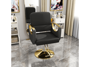 Fauteuil de coiffure hydraulique noir et or, pivotant à 360°, similicuir pu, 1 pièce