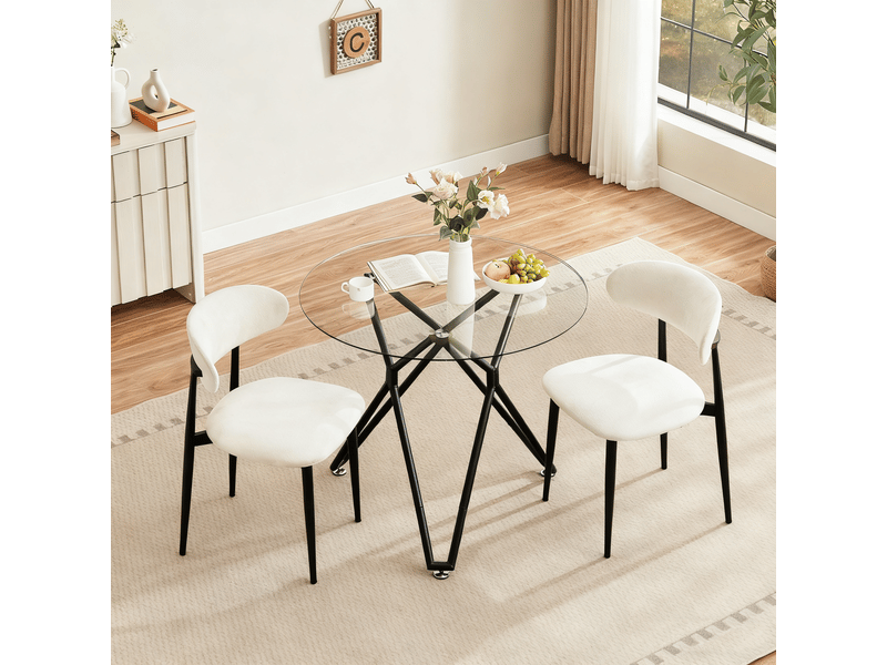  Table ronde 90 cm en verre trempé pour 1 à 4 personnes, avec pieds en métal noir  - Conforama D