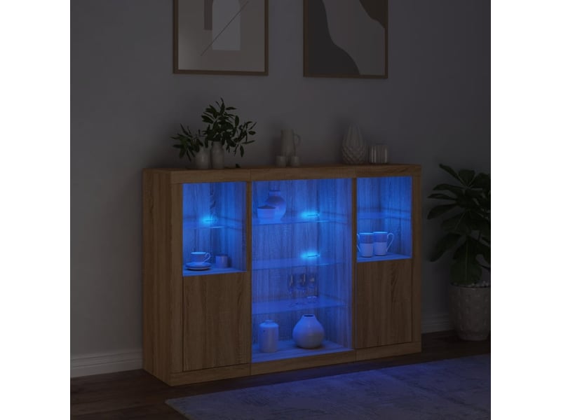  Buffets avec lumières led 3 pcs - bahut - meuble de rangement chêne sonoma bois d'ingénierie  - Conforama C