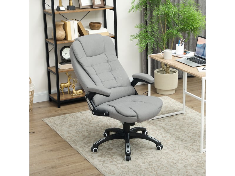 Fauteuil de bureau massant et chauffant, chaise de bureau, polyester, 72x68x120cm, gris clair  - Conforama D