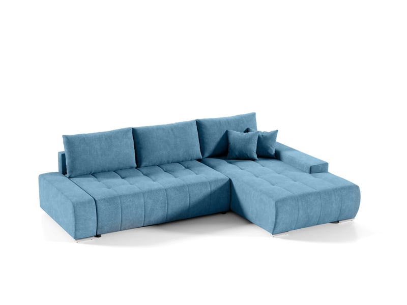  Canapé d'angle convertible velutti l velours aston bleu clair, méridienne droite avec coffre  - Conforama A