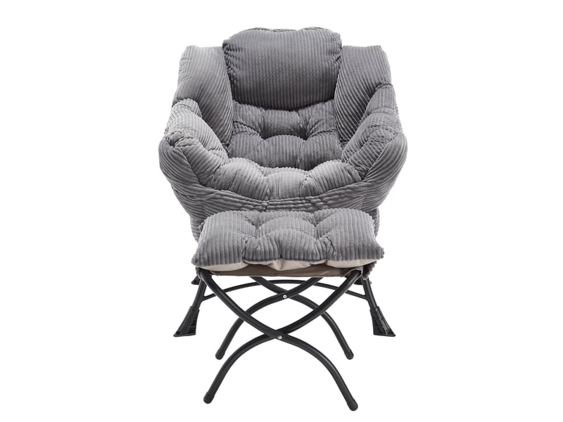  Fauteuil lounge gris avec repose-pieds, accoudoirs et poche latérale, idéal petit espace  - Conforama A