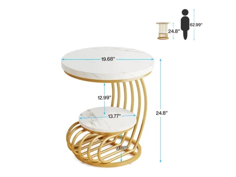 Table d'appoint ronde 2 niveaux aspect marbre blanc et métal doré ø50x63 cm - Conforama C