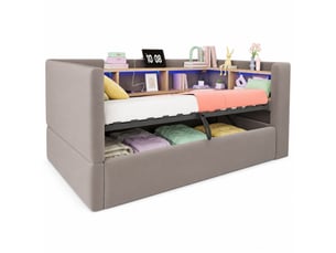 Lit avec rangement 90x190 cm <strong>HAVRYA</strong>  <strong></strong> coloris gris