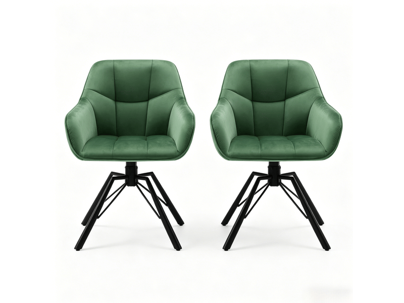  Lot de 2 chaises de salle à manger pivotantes à 360°, avec accoudoirs, velours vert foncé  - Conforama A