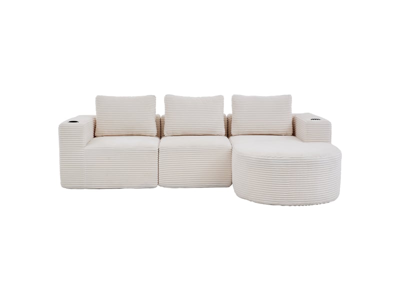  Canapé 2 places velours côtelé beige avec porte-gobelets 265 cm - compact et assise moelleuse  - Conforama A