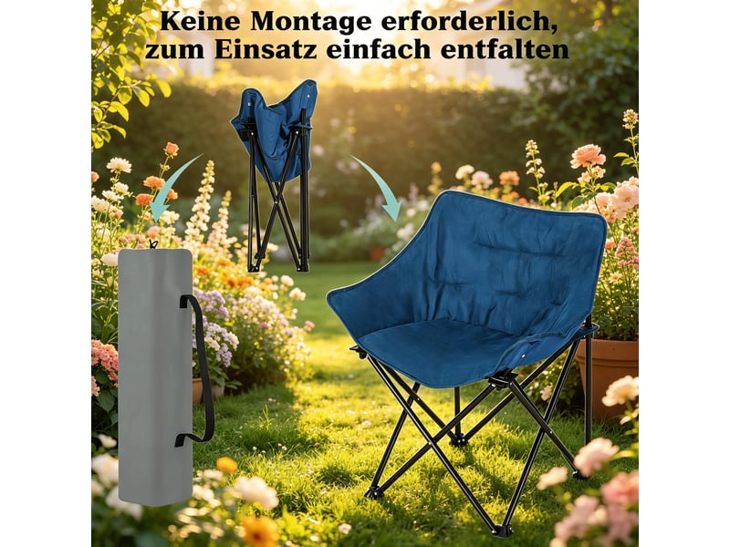 Chaise de camping pliante,63x44,5x73,5 cm,rembourrée,tissu oxford,bleu et noir - Conforama E