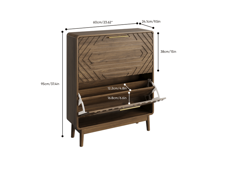  Meuble à chaussures 60 cm en mdf bois foncé, 2 portes abattantes, style campagne, rangement d'entrée élégant  - Conforama C