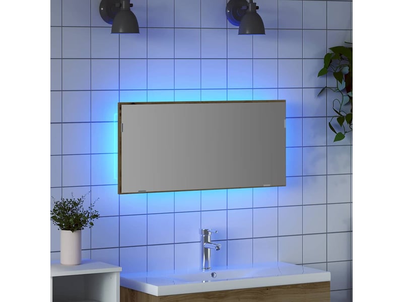 Miroir de salle de bain, miroir de toilette chêne artisanal 80 x 37 cm verre et bois ingénierie cf62656 - Conforama D