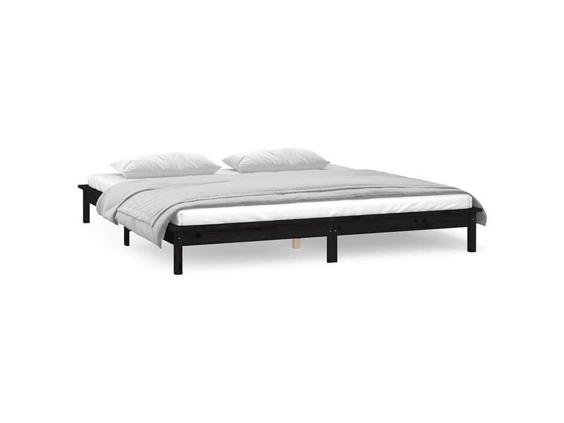  Lit double- lit adulte -  cadre de lit à led sans matelas noir 140x190 cm bois massif  - Conforama C