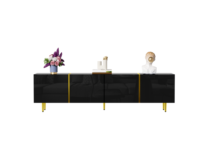  Meuble tv noir brillant et doré, 4 portes, 170 cm  - Conforama A